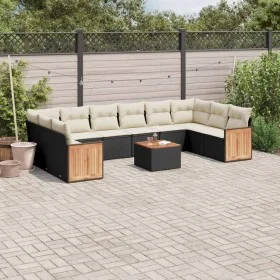 Set de sofás de jardín 11 pzas y cojines ratán sintético negro by , Garden sets - Ref: Foro24-3260411, Price: 637,39 €, Disco...