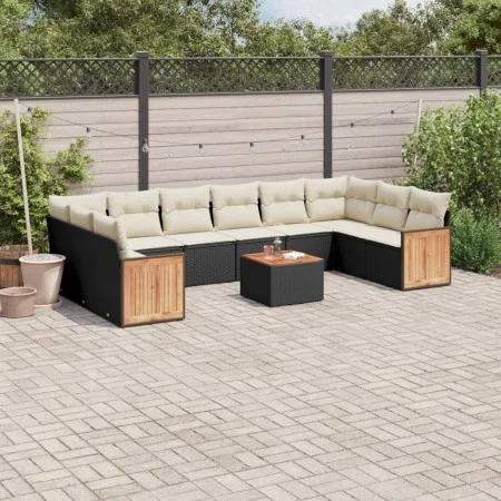 Set de sofás de jardín 11 pzas y cojines ratán sintético negro by , Garden sets - Ref: Foro24-3260411, Price: 637,39 €, Disco...