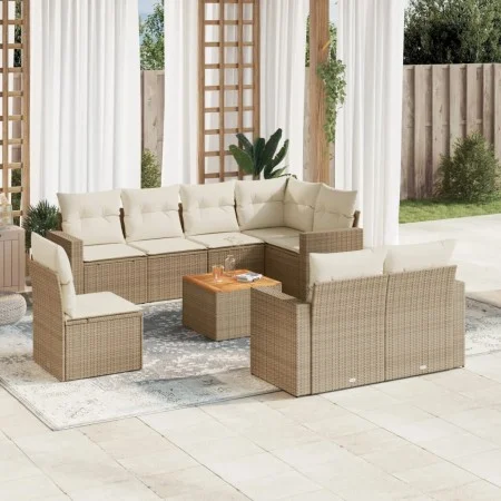 Set de sofás de jardín 9 pzas con cojines ratán sintético beige de , Conjuntos de jardín - Ref: Foro24-3224217, Precio: 622,9...