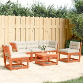 Set de sofás jardín 5 pzas con cojines madera pino marrón cera by , Garden sets - Ref: Foro24-3216982, Price: 590,73 €, Disco...
