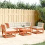 Set de sofás jardín 5 pzas con cojines madera pino marrón cera de , Conjuntos de jardín - Ref: Foro24-3216982, Precio: 590,70...