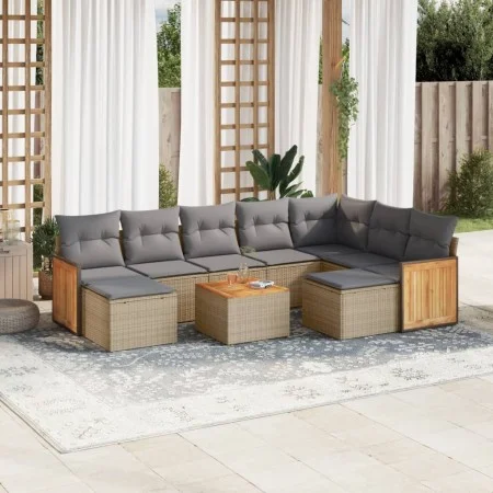 Gartensofa-Set mit 10-teiligen beigen Kissen aus synthetischem Rattan. von , Gartensets - Ref: Foro24-3260631, Preis: 613,60 ...