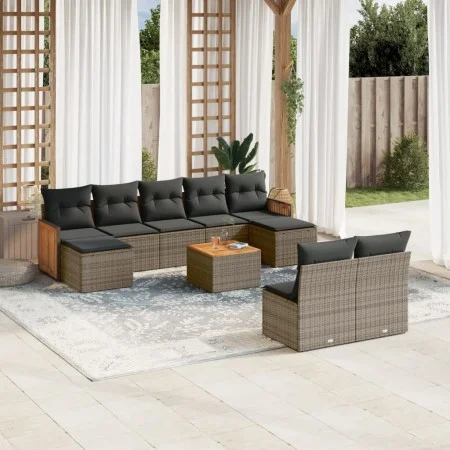 Set de sofás de jardín 10 pzas con cojines ratán sintético gris by , Garden sets - Ref: Foro24-3260464, Price: 572,22 €, Disc...