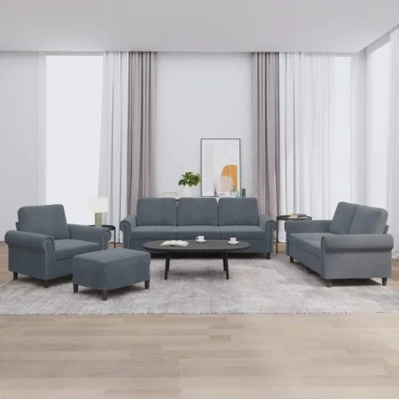 Sofagarnitur mit 4 Stück dunkelgrauen Samtkissen von , Sofas - Ref: Foro24-3202181, Preis: 798,61 €, Rabatt: %