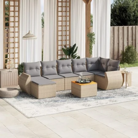 Garden sofa set with beige cushions, 8 pieces, PE rattan. by , Garden sets - Ref: Foro24-3257445, Price: 503,54 €, Discount: %