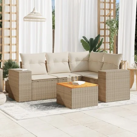 Set Gartensofas mit Kissen 5 Stück synthetisches Rattan beige von , Gartensets - Ref: Foro24-3225428, Preis: 381,19 €, Rabatt: %