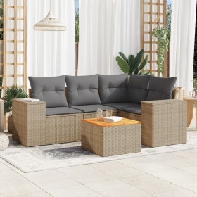 Gartensofa-Set mit Kissen, 5-teilig, beiges synthetisches Rattan von , Gartensets - Ref: Foro24-3257760, Preis: 368,43 €, Rab...