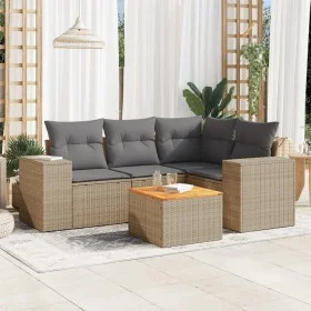 Gartensofa-Set mit Kissen, 5-teilig, beiges synthetisches Rattan von , Gartensets - Ref: Foro24-3257760, Preis: 376,39 €, Rab...