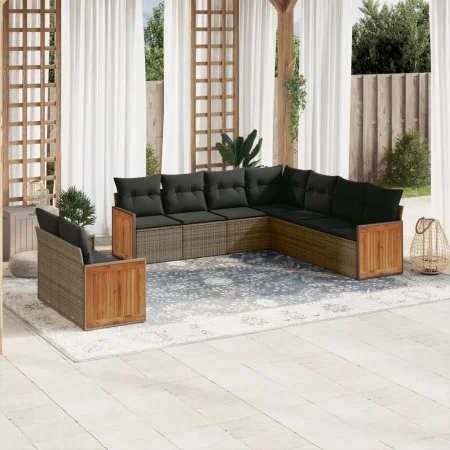 Set de muebles de jardín 9 pzas y cojines ratán sintético gris de , Conjuntos de jardín - Ref: Foro24-3260184, Precio: 616,71...