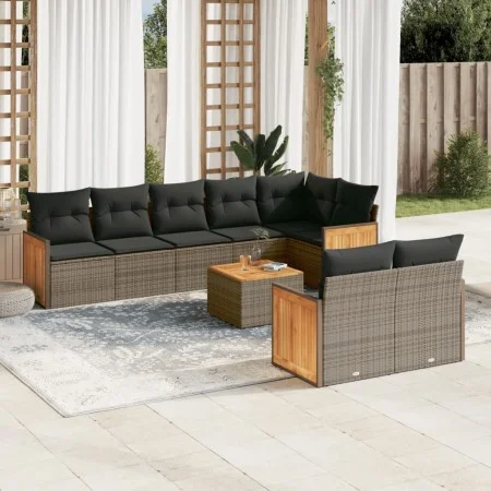 Garden furniture set 9 pieces and gray synthetic rattan cushions by , Garden sets - Ref: Foro24-3260240, Price: 608,88 €, Dis...