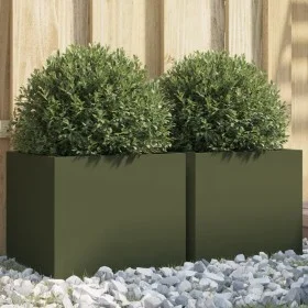 Jardineras 2 unidades acero verde oliva 32x30x29 cm by , Pots and planters - Ref: Foro24-841542, Price: 46,38 €, Discount: %