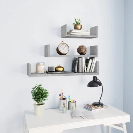 Wall shelves 3 pieces plywood gray concrete by vidaXL, Shelves and shelves - Ref: Foro24-800202, Price: 21,42 €, Discount: %