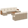 Set de sofás de jardín 11pzas con cojines ratán sintético beige