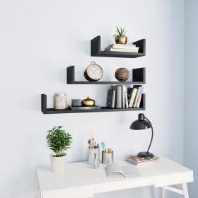 Estantes de pared 3 piezas madera contrachapada negro de vidaXL, Estantes y estanterías - Ref: Foro24-800199, Precio: 18,91 €...