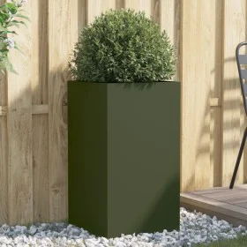Cold-rolled steel planter in olive green, 42x38x75 cm. by , Pots and planters - Ref: Foro24-841580, Price: 63,32 €, Discount: %