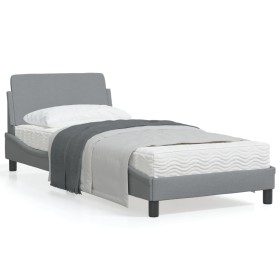 Estructura de cama con cabecero de tela gris claro 90x190 cm