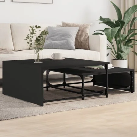 Stackable coffee tables, set of 2, engineered wood with black metal frame by , Coffee table - Ref: Foro24-845331, Price: 79,8...