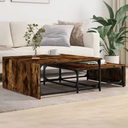 Stackable coffee tables, 2 pieces, wood and smoked oak metal. by , Coffee table - Ref: Foro24-845333, Price: 80,15 €, Discoun...