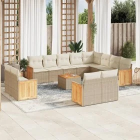 Set sofás de jardín con cojines 13 pzas ratán sintético beige by , Garden sets - Ref: Foro24-3260602, Price: 1,00 €, Discount: %