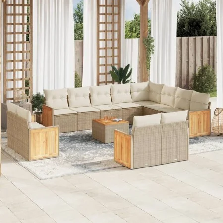 Set sofás de jardín con cojines 13 pzas ratán sintético beige by , Garden sets - Ref: Foro24-3260602, Price: 1,00 €, Discount: %