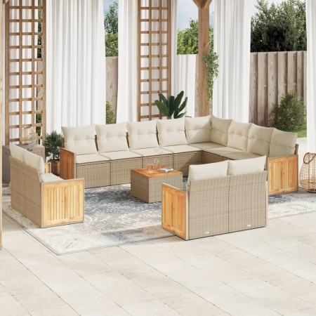 Set sofás de jardín con cojines 13 pzas ratán sintético beige by , Garden sets - Ref: Foro24-3260602, Price: 946,87 €, Discou...