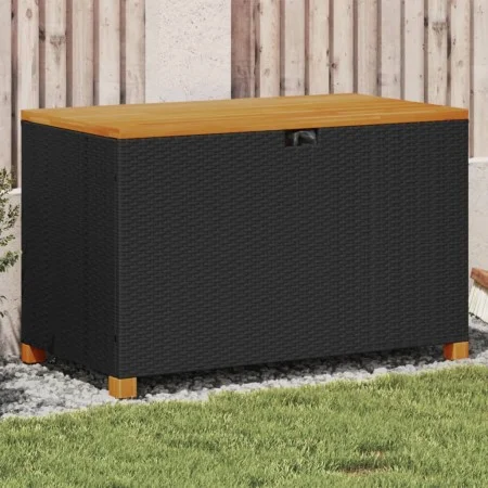 Black rattan acacia wood garden storage box 110x55x63cm by , Outdoor storage boxes - Ref: Foro24-366285, Price: 153,27 €, Dis...
