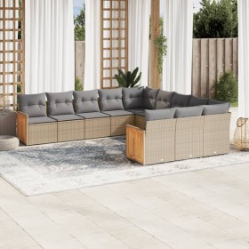 Set de sofás de jardín 11pzas con cojines ratán sintético beige