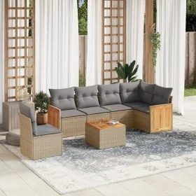 7-piece garden sofa set and beige synthetic rattan cushions by , Garden sets - Ref: Foro24-3260106, Price: 462,85 €, Discount: %