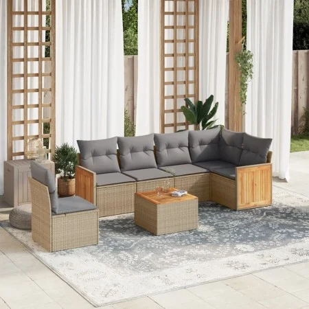 7-piece garden sofa set and beige synthetic rattan cushions by , Garden sets - Ref: Foro24-3260106, Price: 462,85 €, Discount: %