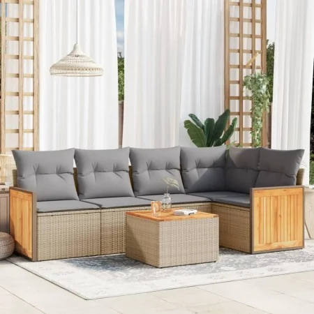 Garden sofa set with cushions 6 pieces beige synthetic rattan by , Garden sets - Ref: Foro24-3260036, Price: 405,66 €, Discou...