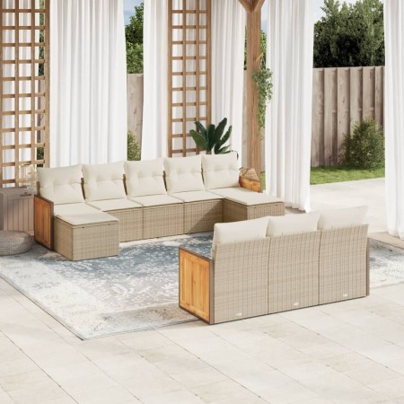 Gartensofa-Set mit beigen Kissen, 10-teilig, synthetisches Rattan von , Gartensets - Ref: Foro24-3260497, Preis: 667,50 €, Ra...