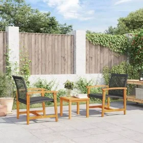 3-Piece Black PE Rattan and Acacia Wood Bistro Set by , Modular outdoor sofas - Ref: Foro24-367601, Price: 143,89 €, Discount: %