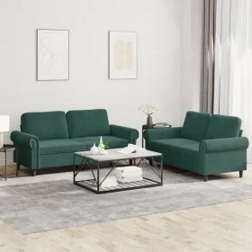 Zweiteilige Sofagarnitur aus dunkelgrünem Samt mit Kissen von , Sofas - Ref: Foro24-3202212, Preis: 531,29 €, Rabatt: %