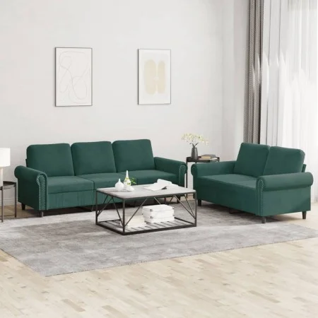 Dark green velvet 2-piece sofa set with cushions by , Sofas - Ref: Foro24-3202252, Price: 566,72 €, Discount: %