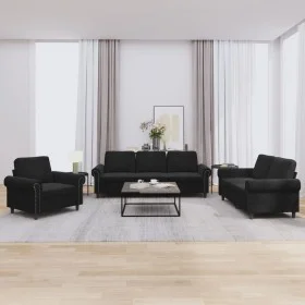 3-piece black velvet sofa set with cushions by , Sofas - Ref: Foro24-3202175, Price: 724,64 €, Discount: %