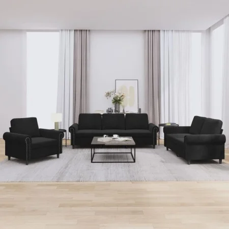 3-piece black velvet sofa set with cushions by , Sofas - Ref: Foro24-3202175, Price: 724,64 €, Discount: %