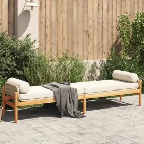 Garden bench with beige acacia synthetic rattan cushion by , garden benches - Ref: Foro24-366301, Price: 214,96 €, Discount: %
