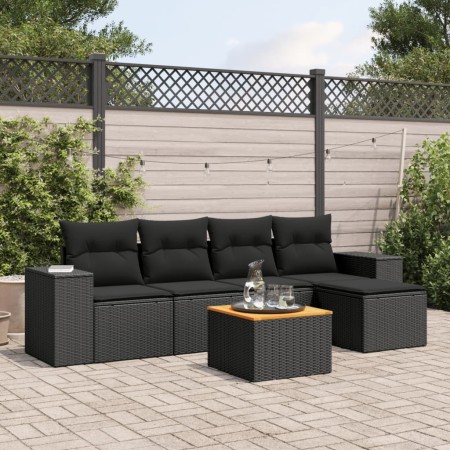 6-teiliges Gartensofa-Set und schwarze synthetische Rattankissen von , Gartensets - Ref: Foro24-3257749, Preis: 390,07 €, Rab...