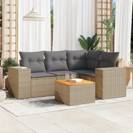 Garden sofa set with cushions 5 pieces beige synthetic rattan by , Garden sets - Ref: Foro24-3225429, Price: 343,28 €, Discou...