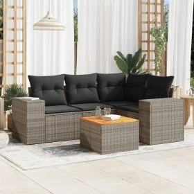 Gartensofa-Set mit Kissen, 5-teilig, graues synthetisches Rattan von , Gartensets - Ref: Foro24-3257761, Preis: 341,01 €, Rab...