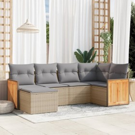 Garden sofa set with cushions 6 pieces beige synthetic rattan by , Garden sets - Ref: Foro24-3260260, Price: 396,53 €, Discou...