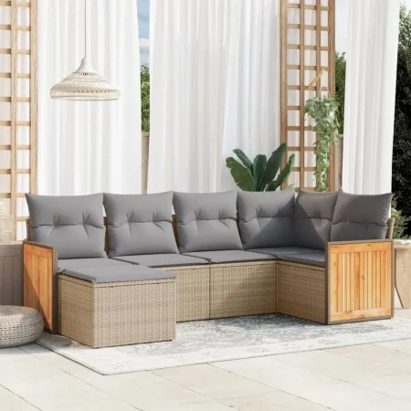 Garden sofa set with cushions 6 pieces beige synthetic rattan by , Garden sets - Ref: Foro24-3260260, Price: 411,79 €, Discou...
