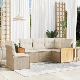 Gartensofa-Set mit Kissen, 5-teilig, beiges synthetisches Rattan von , Gartensets - Ref: Foro24-3260056, Preis: 380,88 €, Rab...