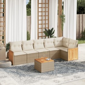 7-teiliges Gartensofa-Set und beigefarbene synthetische Rattankissen von , Gartensets - Ref: Foro24-3260077, Preis: 487,32 €,...