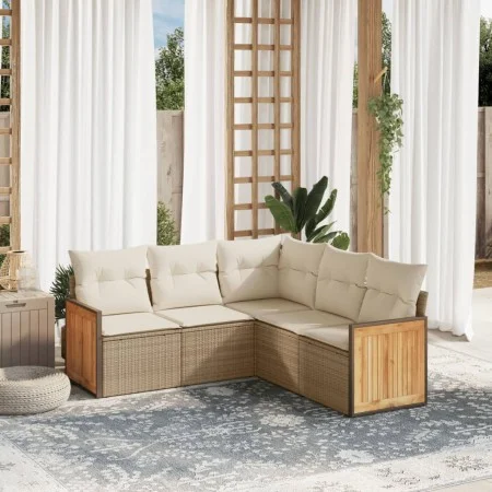 Garden sofa set with cushions 5 pieces beige synthetic rattan by , Garden sets - Ref: Foro24-3260042, Price: 380,88 €, Discou...