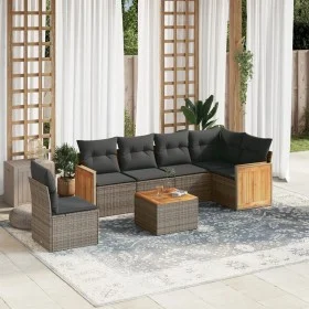7-piece garden sofa set with gray PE rattan cushions by , Garden sets - Ref: Foro24-3260107, Price: 436,94 €, Discount: %