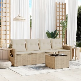 Juego de sofás jardín con cojines 5 pzas ratán sintético beige de , Conjuntos de jardín - Ref: Foro24-3252225, Precio: 384,36...