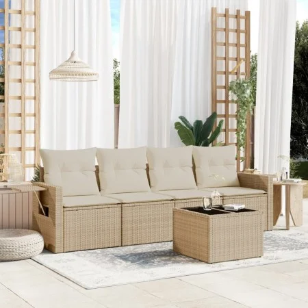 Garden sofa set with cushions 5 pieces beige synthetic rattan by , Garden sets - Ref: Foro24-3252225, Price: 389,02 €, Discou...
