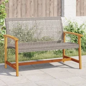 Garden bench in acacia wood and gray PE rattan 112 cm by , Modular outdoor sofas - Ref: Foro24-367599, Price: 103,14 €, Disco...
