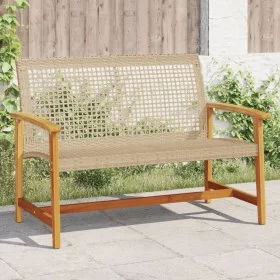 Garden bench in acacia wood and beige PE rattan 112 cm by , Modular outdoor sofas - Ref: Foro24-367600, Price: 102,12 €, Disc...
